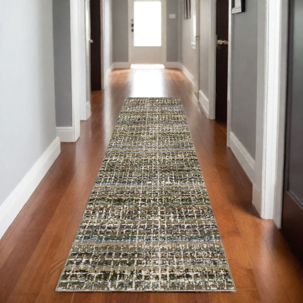 8' Runner Gray and Ivory Abstract Power Loom Runner Rug