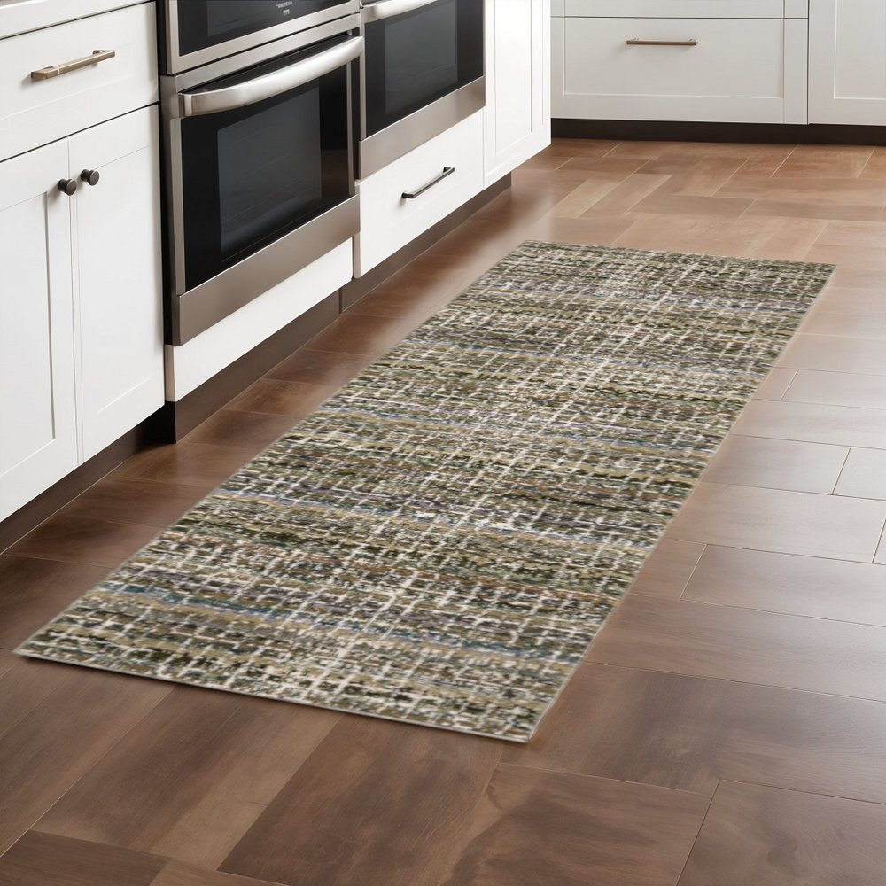 8' Gray And Ivory Abstract Runner Rug