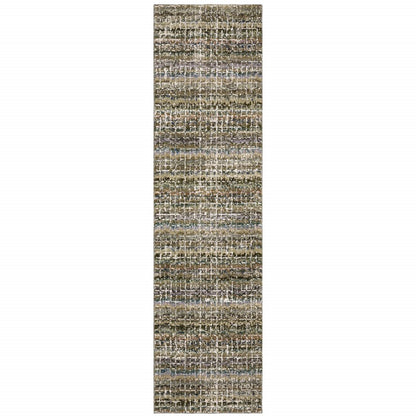 8' Gray And Ivory Abstract Runner Rug