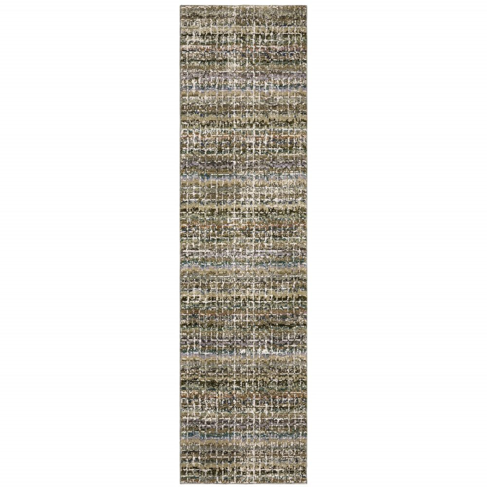 8' Gray And Ivory Abstract Runner Rug