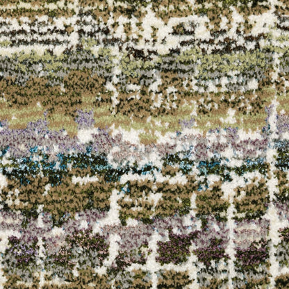 8' Gray And Ivory Abstract Runner Rug