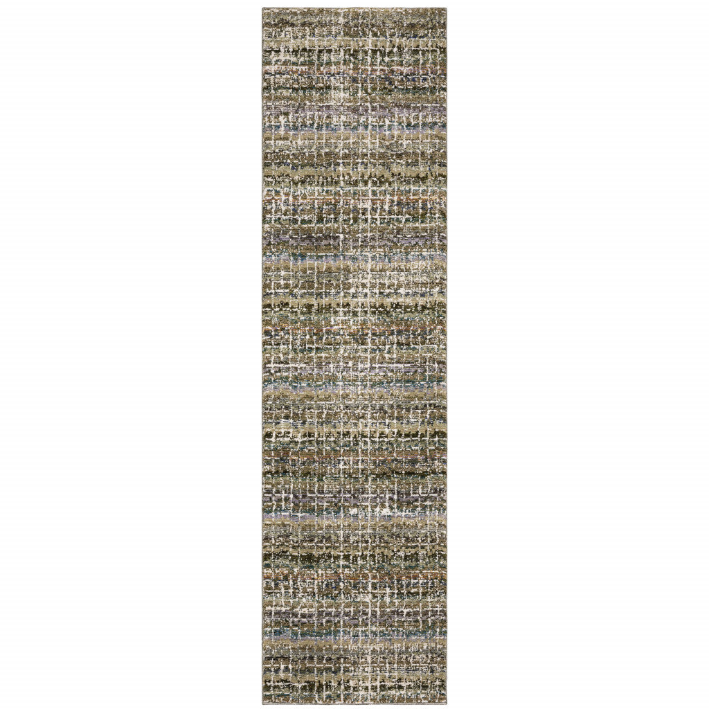 12' Runner Green Abstract Power Loom Runner Rug