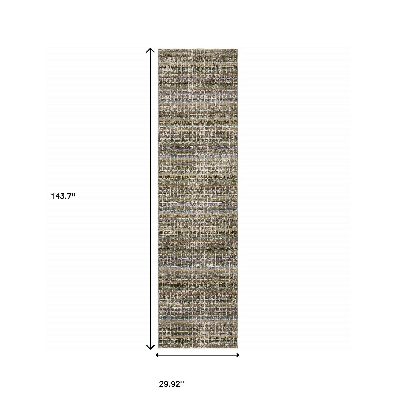 12' Runner Green Abstract Power Loom Runner Rug