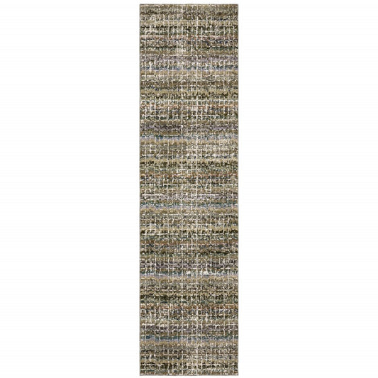 12' Green And Ivory Abstract Runner Rug
