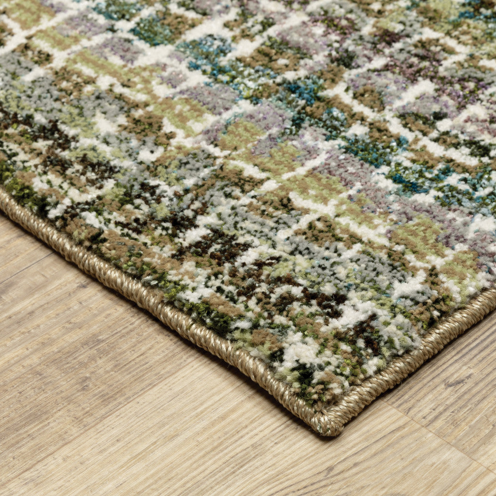 12' Runner Green Abstract Power Loom Runner Rug