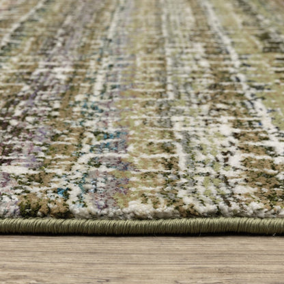 12' Green And Ivory Abstract Runner Rug