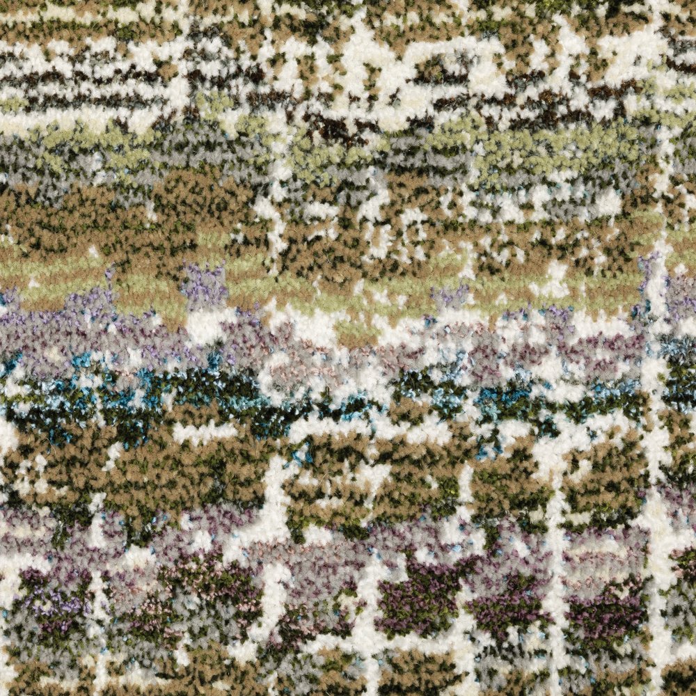 12' Green And Ivory Abstract Runner Rug