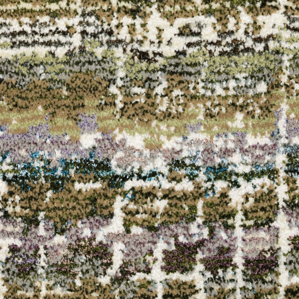 12' Green And Ivory Abstract Runner Rug