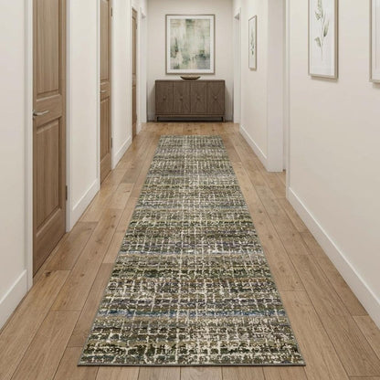 12' Green And Ivory Abstract Runner Rug