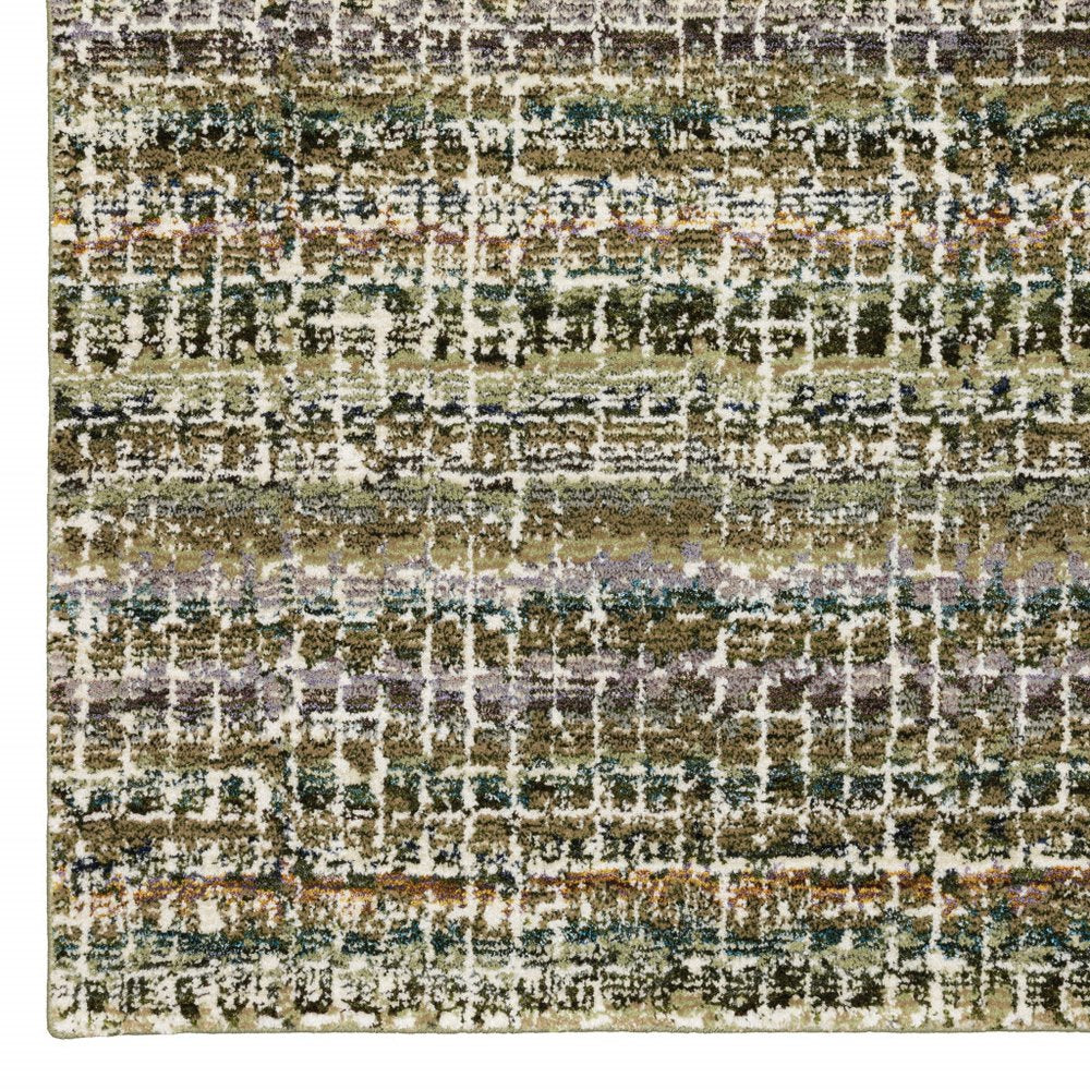 12' Green And Ivory Abstract Runner Rug