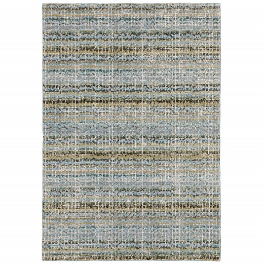 10' X 13' Blue and Ivory Abstract Power Loom Area Rug