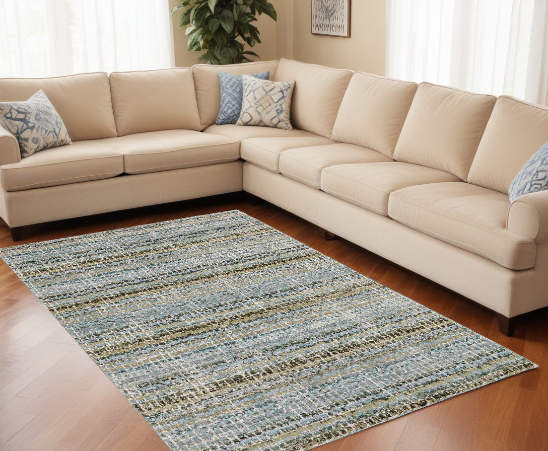 10' X 13' Blue and Ivory Abstract Power Loom Area Rug