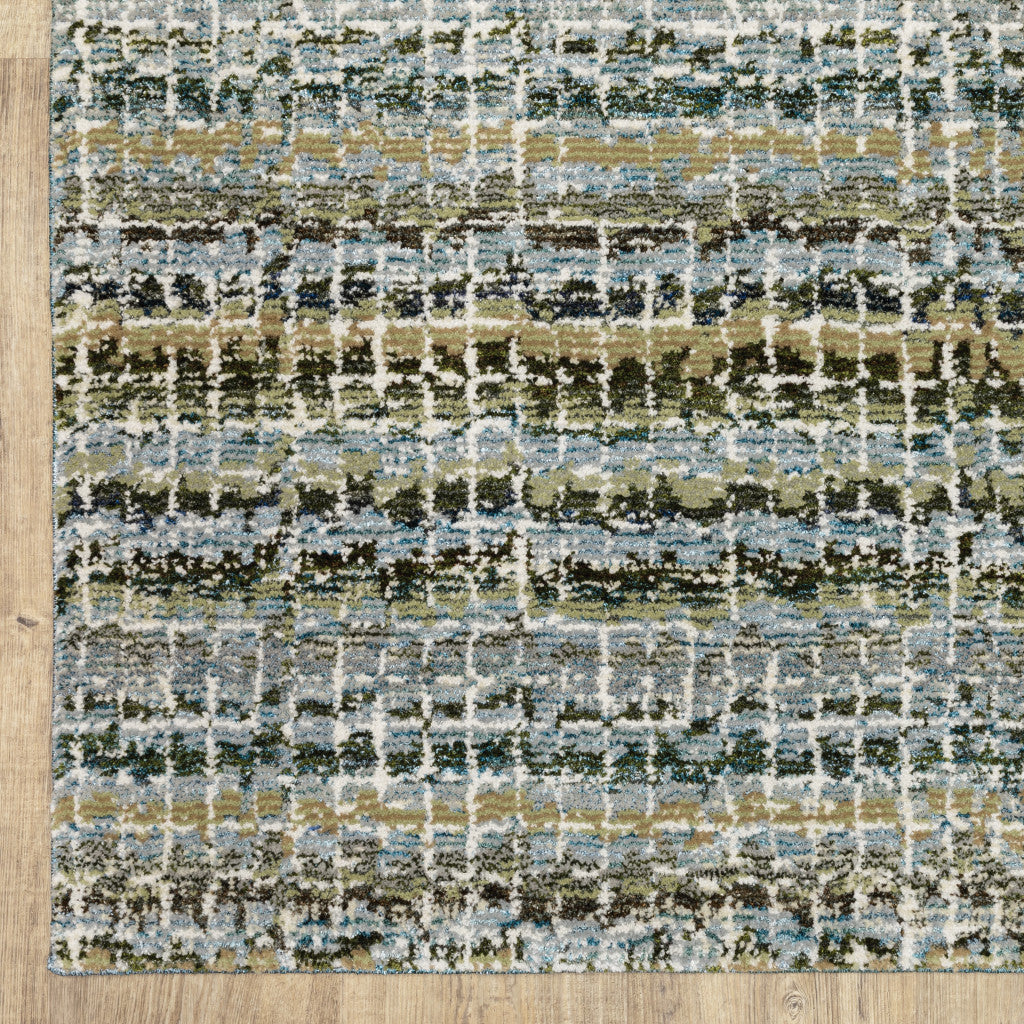 10' X 13' Blue and Ivory Abstract Power Loom Area Rug