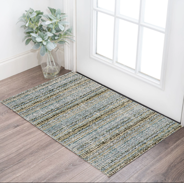 2' X 3' Blue and Ivory Abstract Power Loom Area Rug