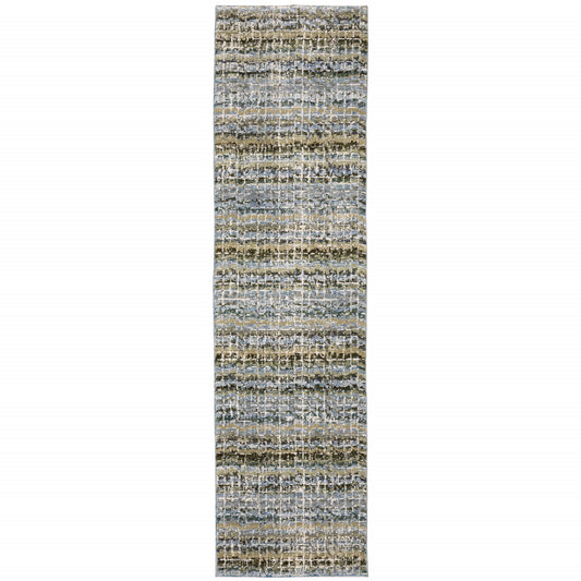 8' Runner Blue and Ivory Abstract Power Loom Runner Rug