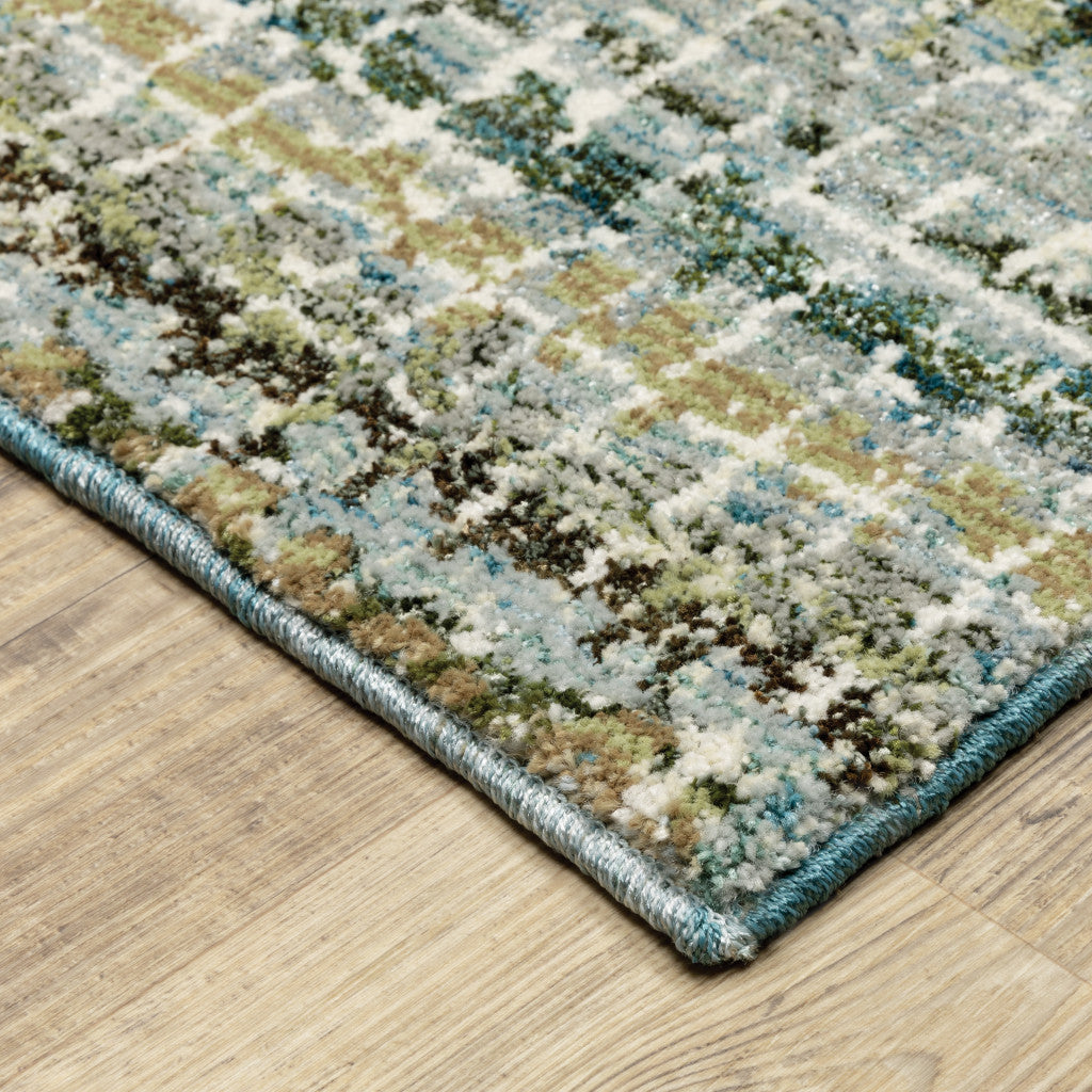 8' Runner Blue and Ivory Abstract Power Loom Runner Rug