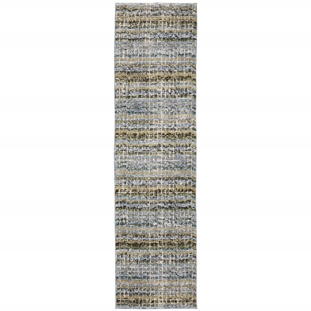 12' Blue Green And Teal Abstract Runner Rug