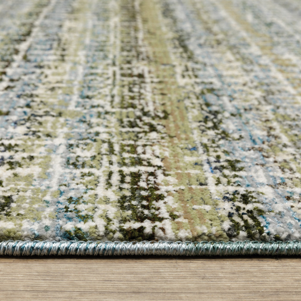 12' Runner Blue Green Teal and Grey Abstract Power Loom Runner Rug