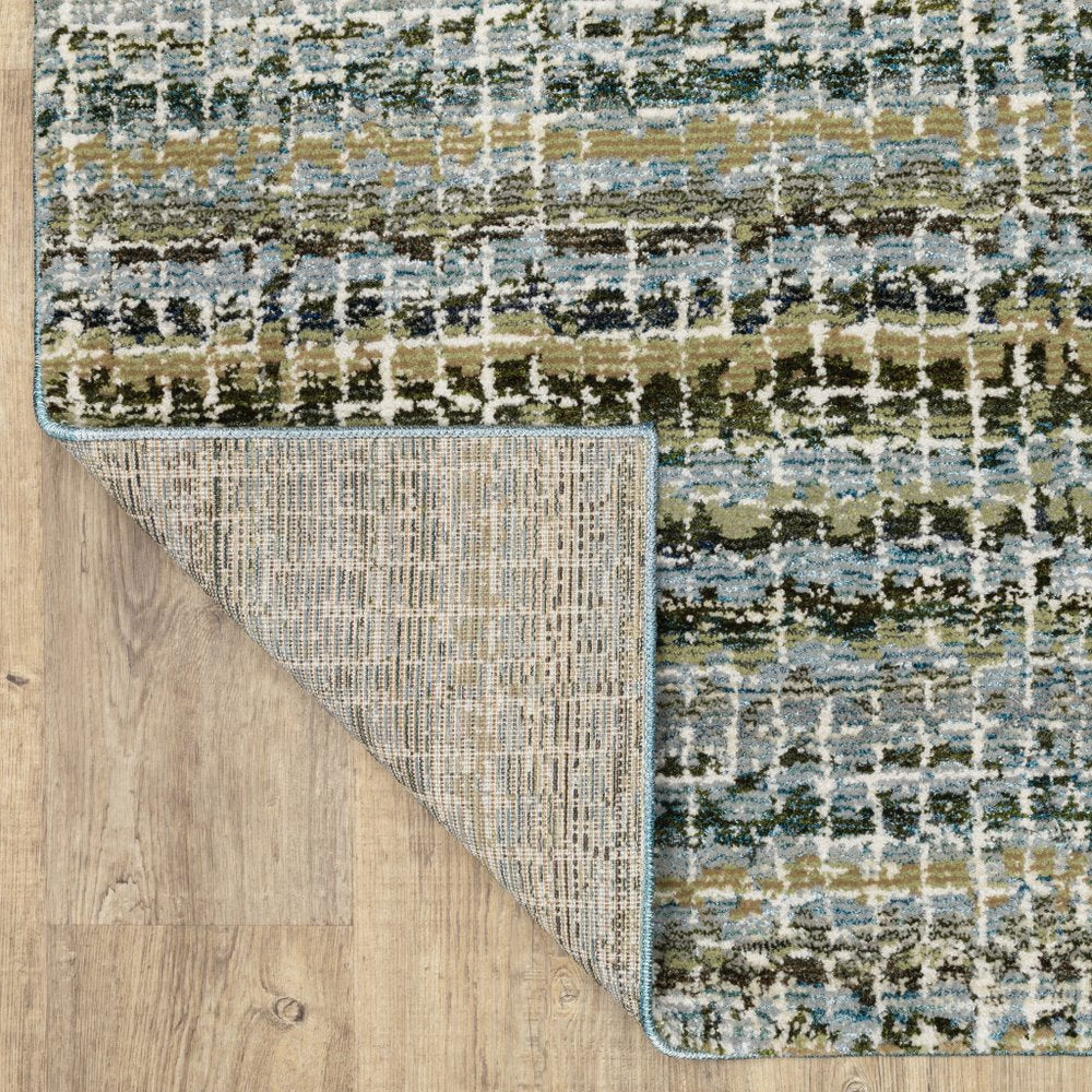 12' Blue Green And Teal Abstract Runner Rug
