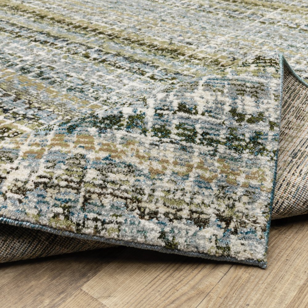12' Blue Green And Teal Abstract Runner Rug