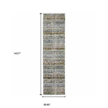12' Blue Green And Teal Abstract Runner Rug