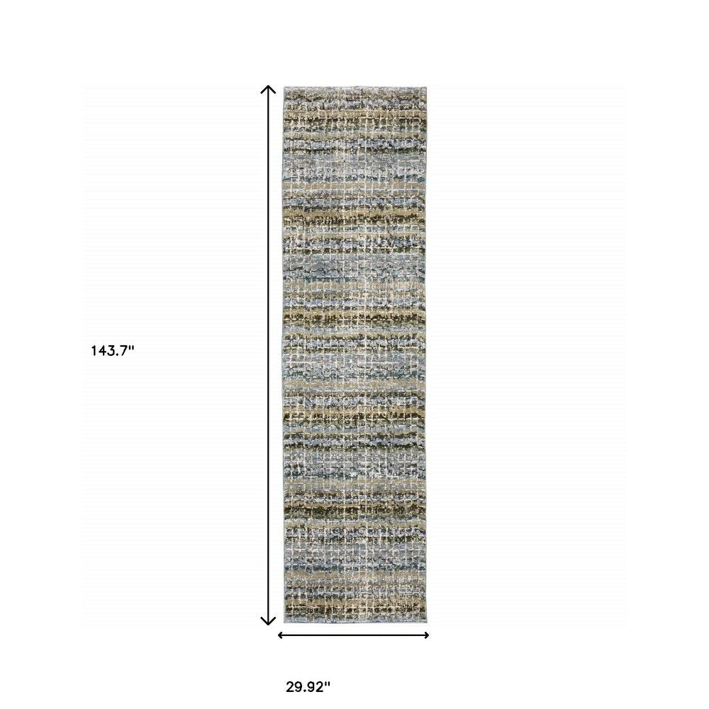 12' Blue Green And Teal Abstract Runner Rug