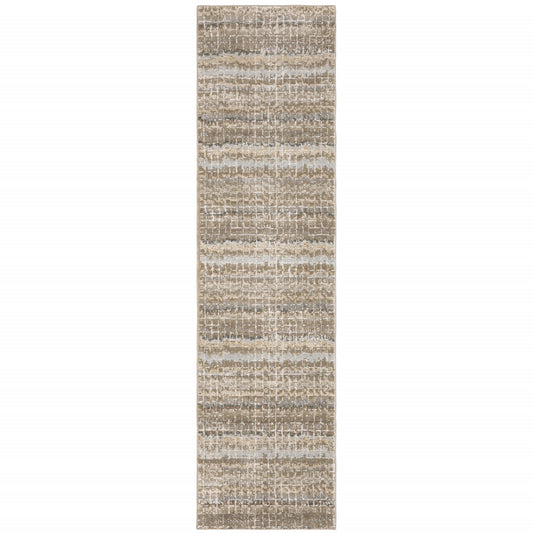 8' Runner Gray and Ivory Abstract Power Loom Runner Rug