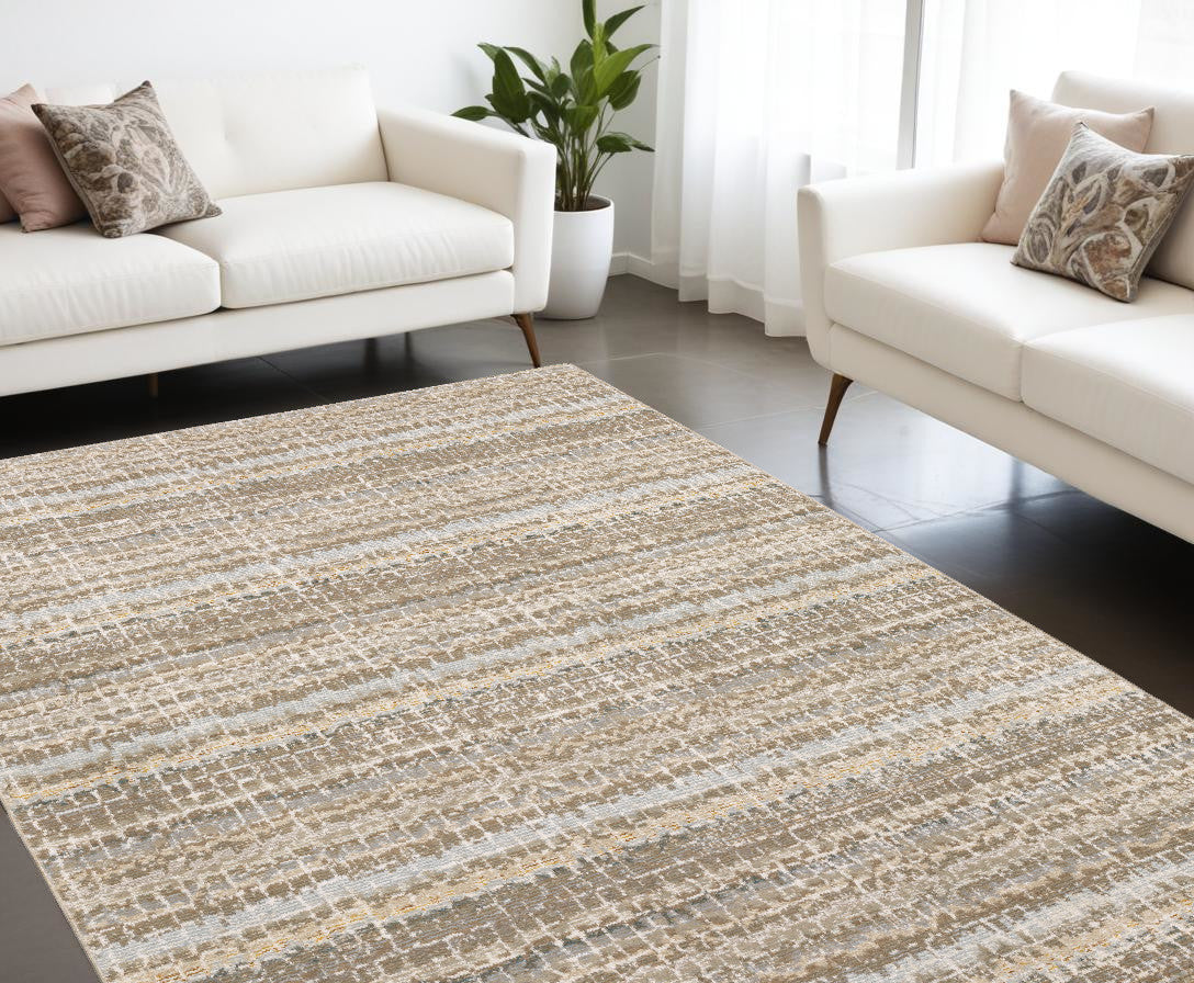 7' X 10' Gray and Ivory Abstract Power Loom Area Rug