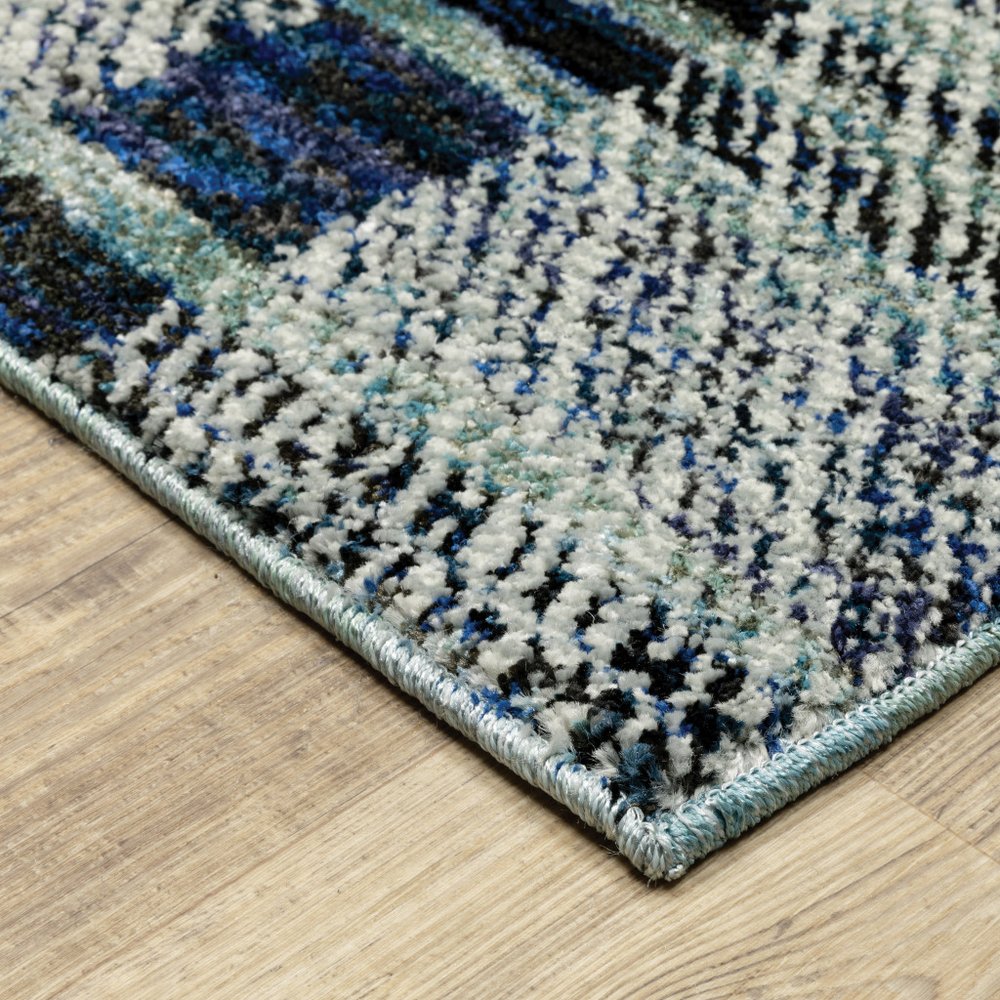 8' Blue And Midnight Geometric Runner Rug