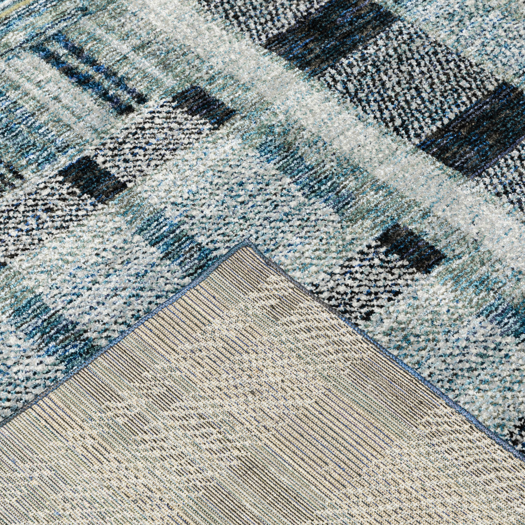 8' Runner Blue Geometric Power Loom Runner Rug