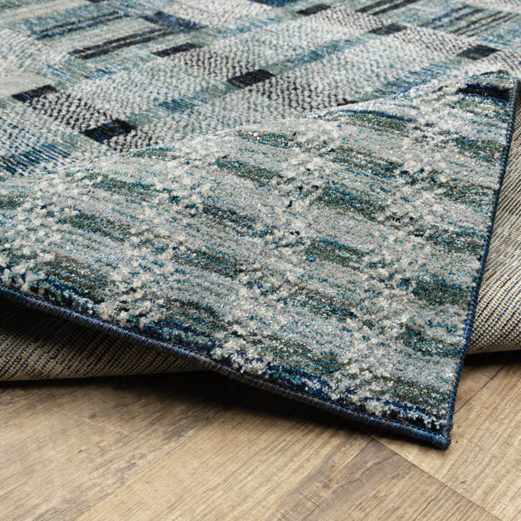 8' Runner Blue Geometric Power Loom Runner Rug