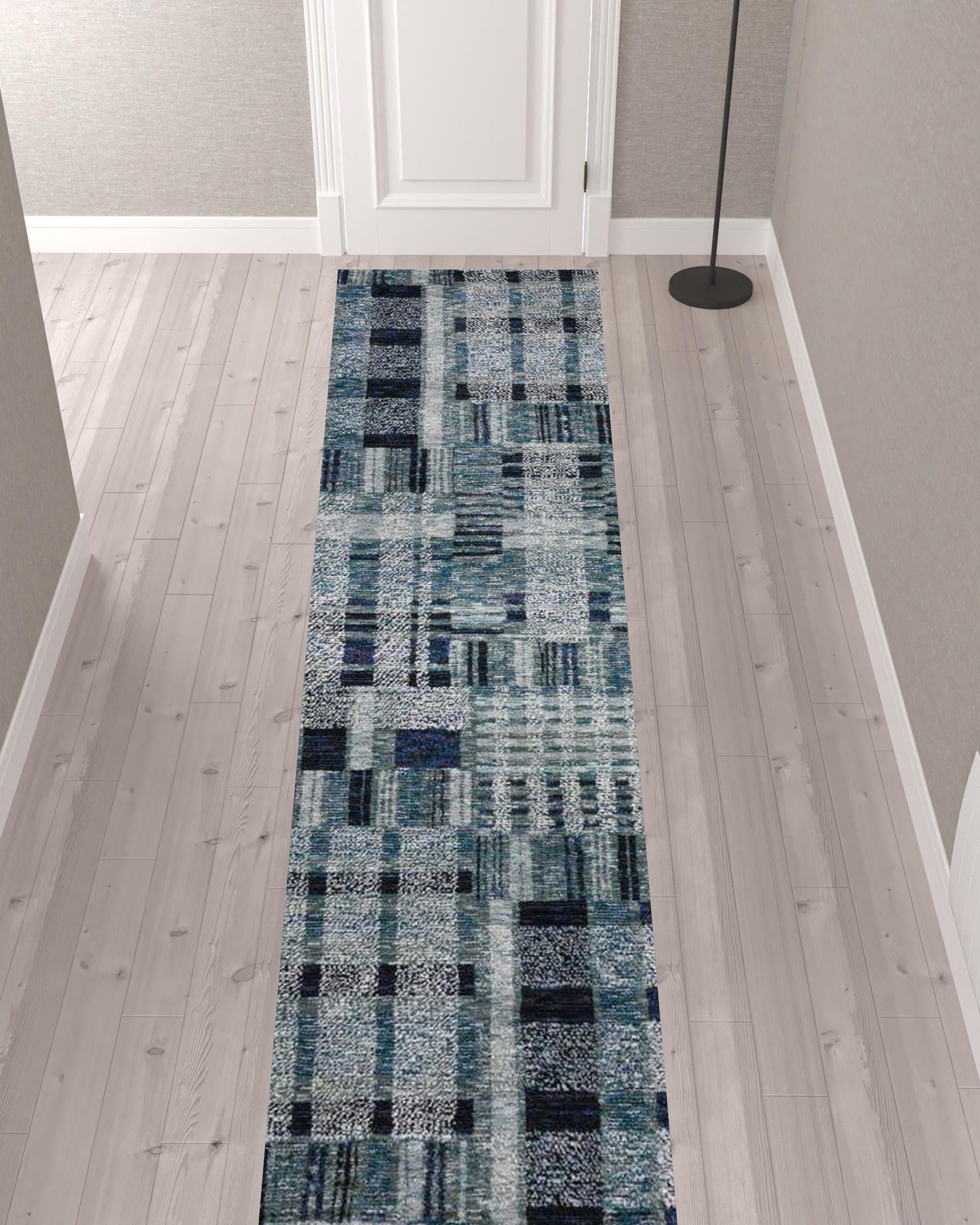 12' Runner Blue Geometric Power Loom Runner Rug