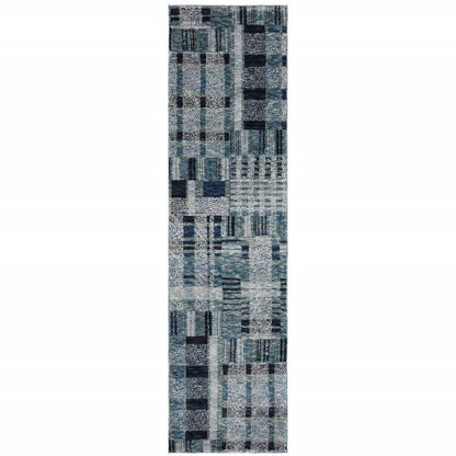 12' Blue Geometric Runner Rug