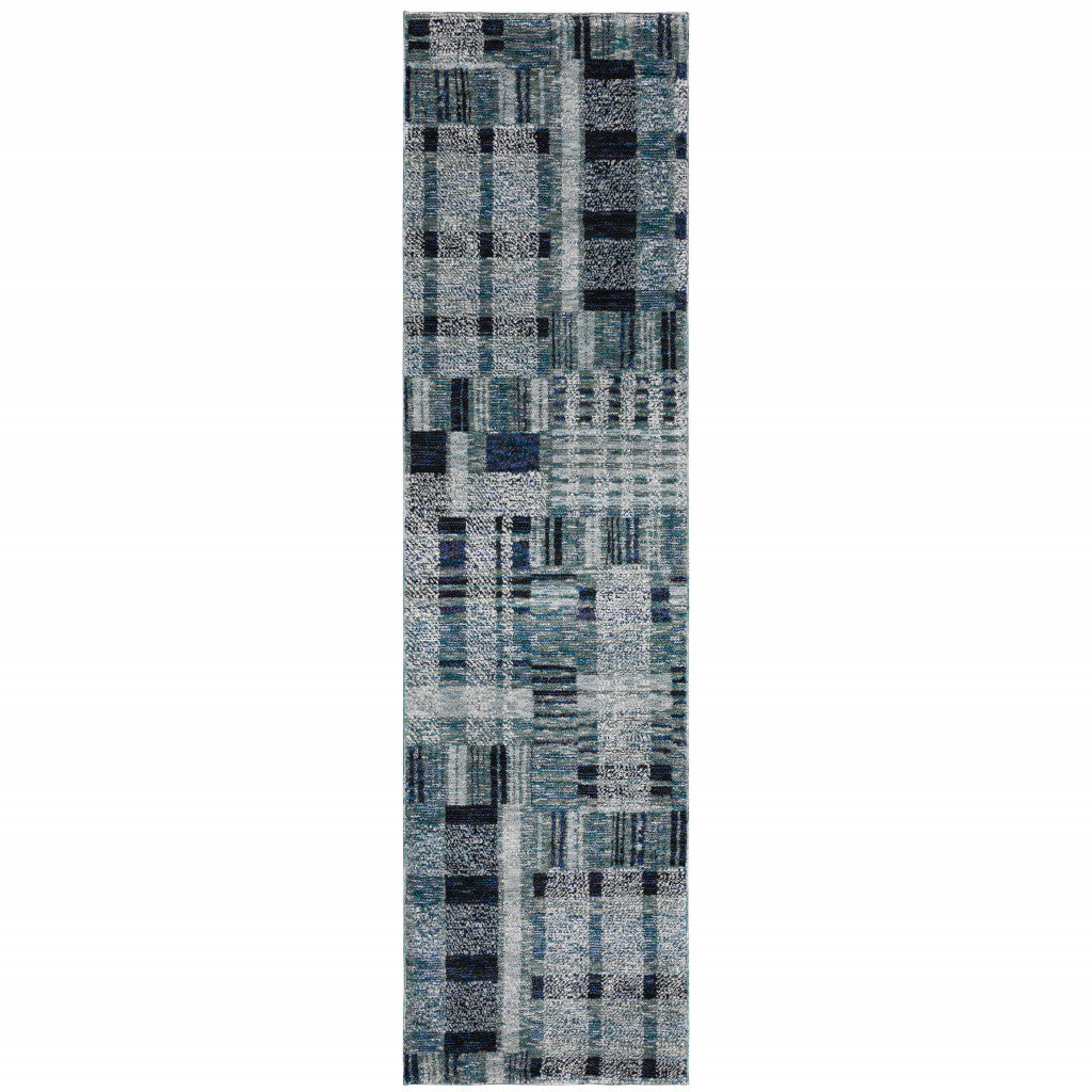 12' Runner Blue Geometric Power Loom Runner Rug