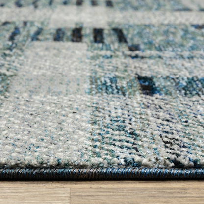 12' Blue Geometric Runner Rug