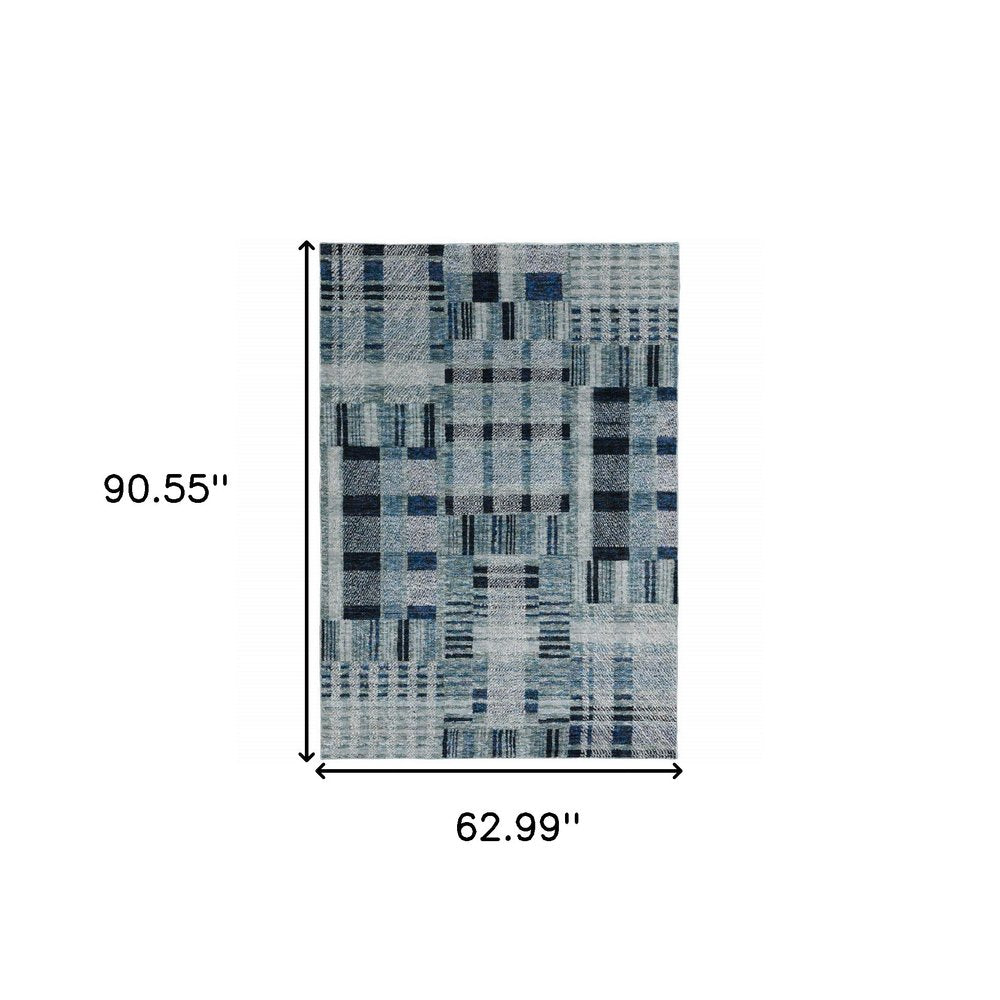 5' x 7' blue geometric power loom area rug