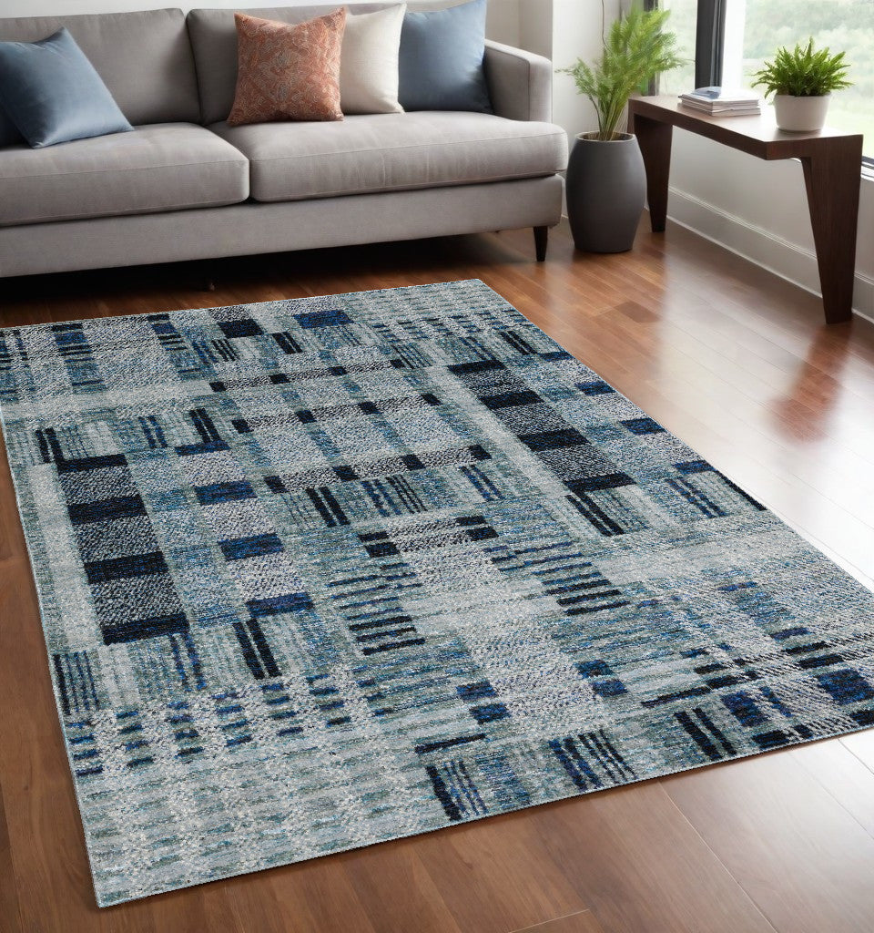 5' X 7' Blue Geometric Power Loom Area Rug