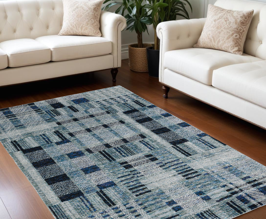 7' X 10' Blue Geometric Power Loom Area Rug