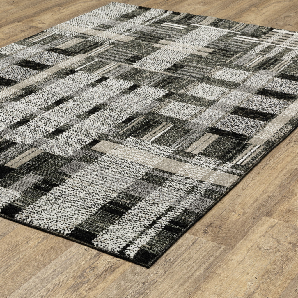 10' X 13' Gray and Black Geometric Power Loom Area Rug