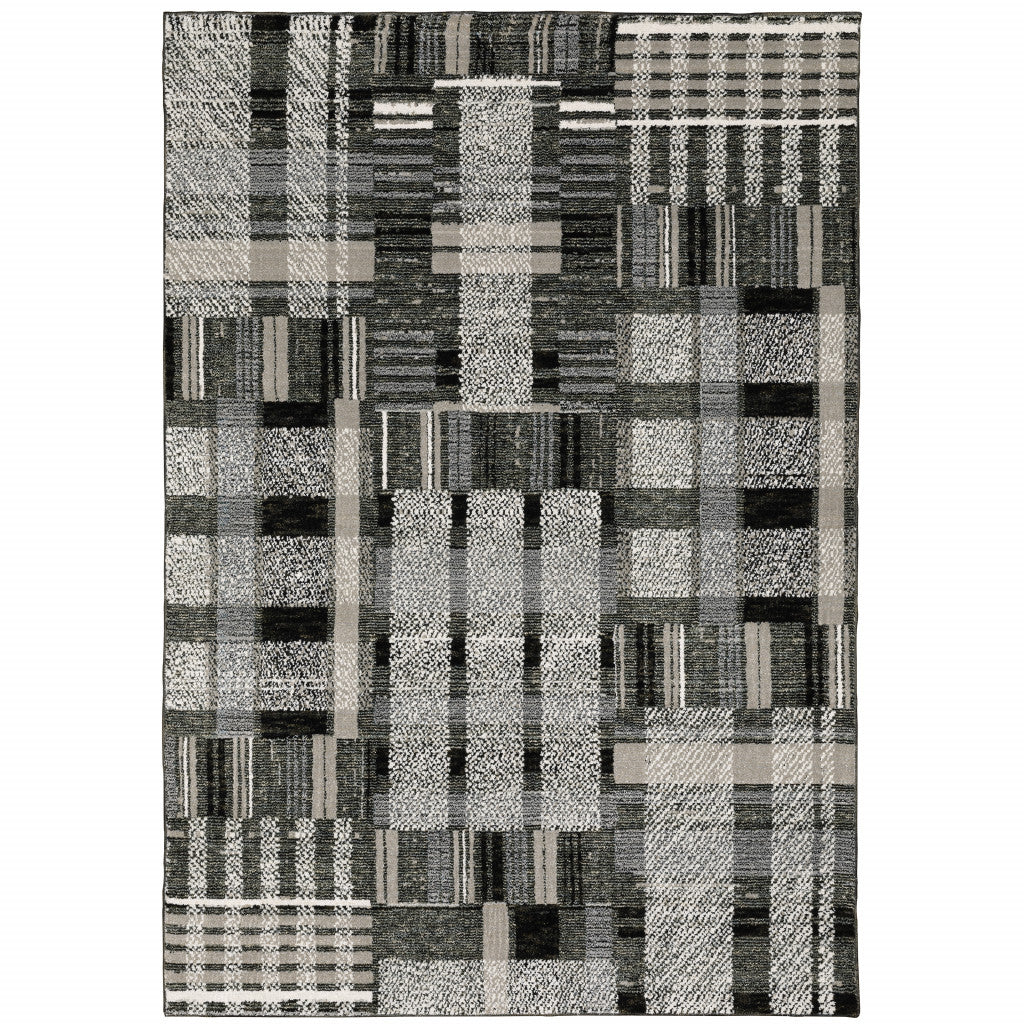 2' X 3' Gray and Black Geometric Power Loom Area Rug