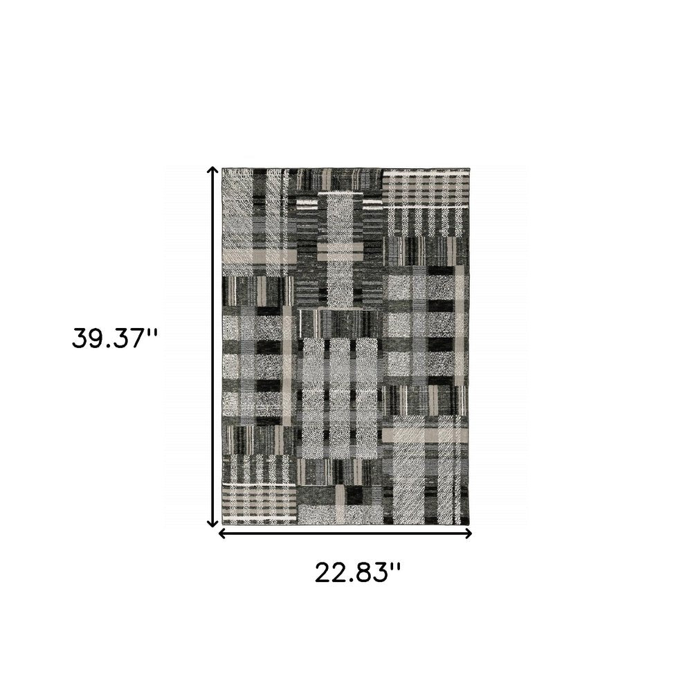 2' X 3' Black And Gray Geometric Area Rug