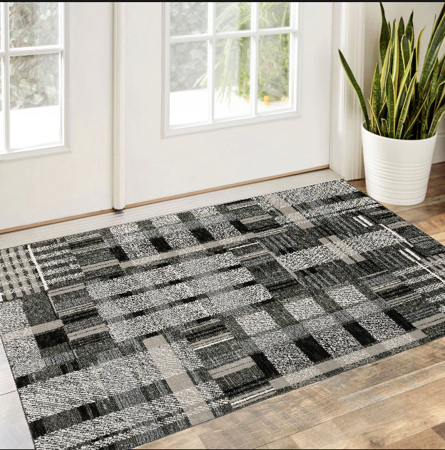 2' X 3' Gray and Black Geometric Power Loom Area Rug