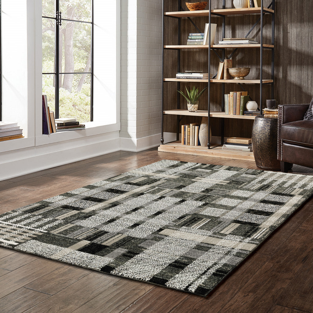 2' X 3' Gray and Black Geometric Power Loom Area Rug