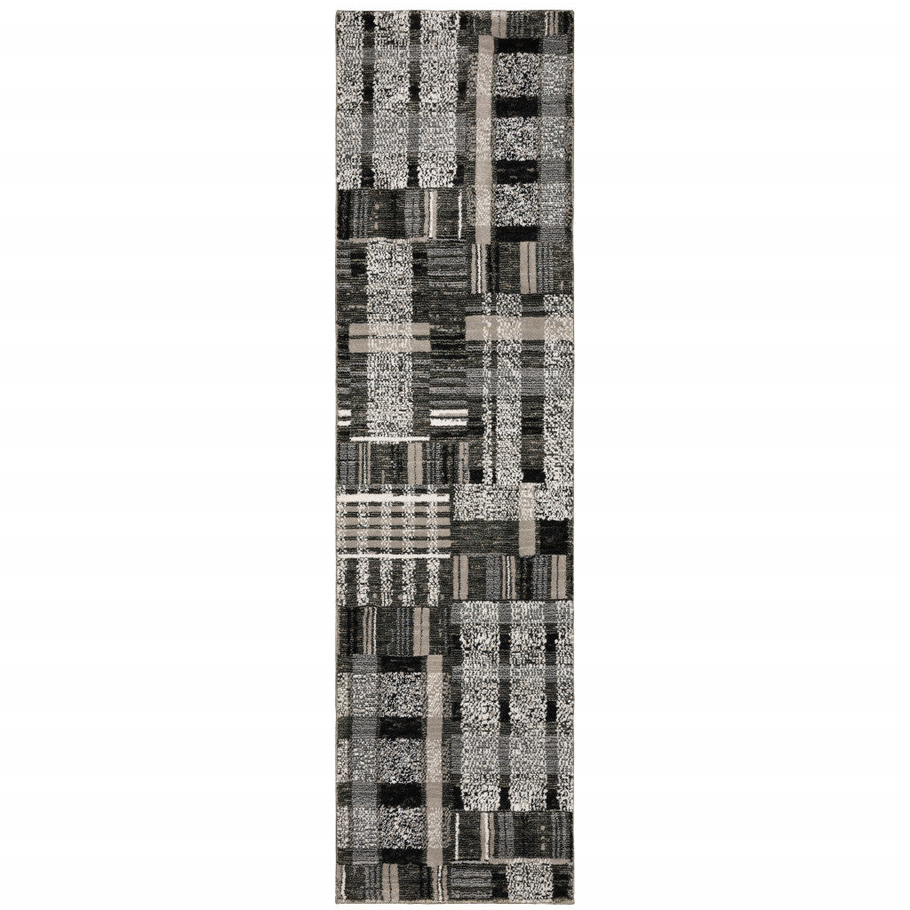 8' Runner Gray and Black Geometric Power Loom Runner Rug