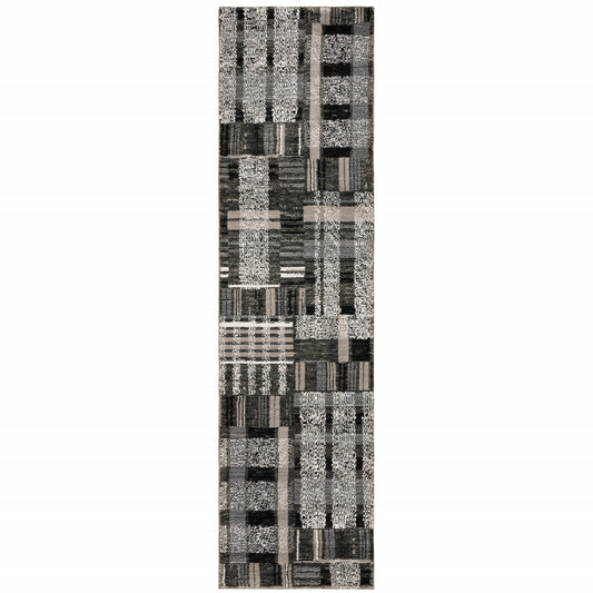 8' Runner Gray and Black Geometric Power Loom Runner Rug