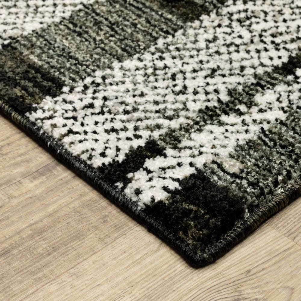 8' Black And Gray Geometric Runner Rug