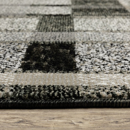 8' Black And Gray Geometric Runner Rug