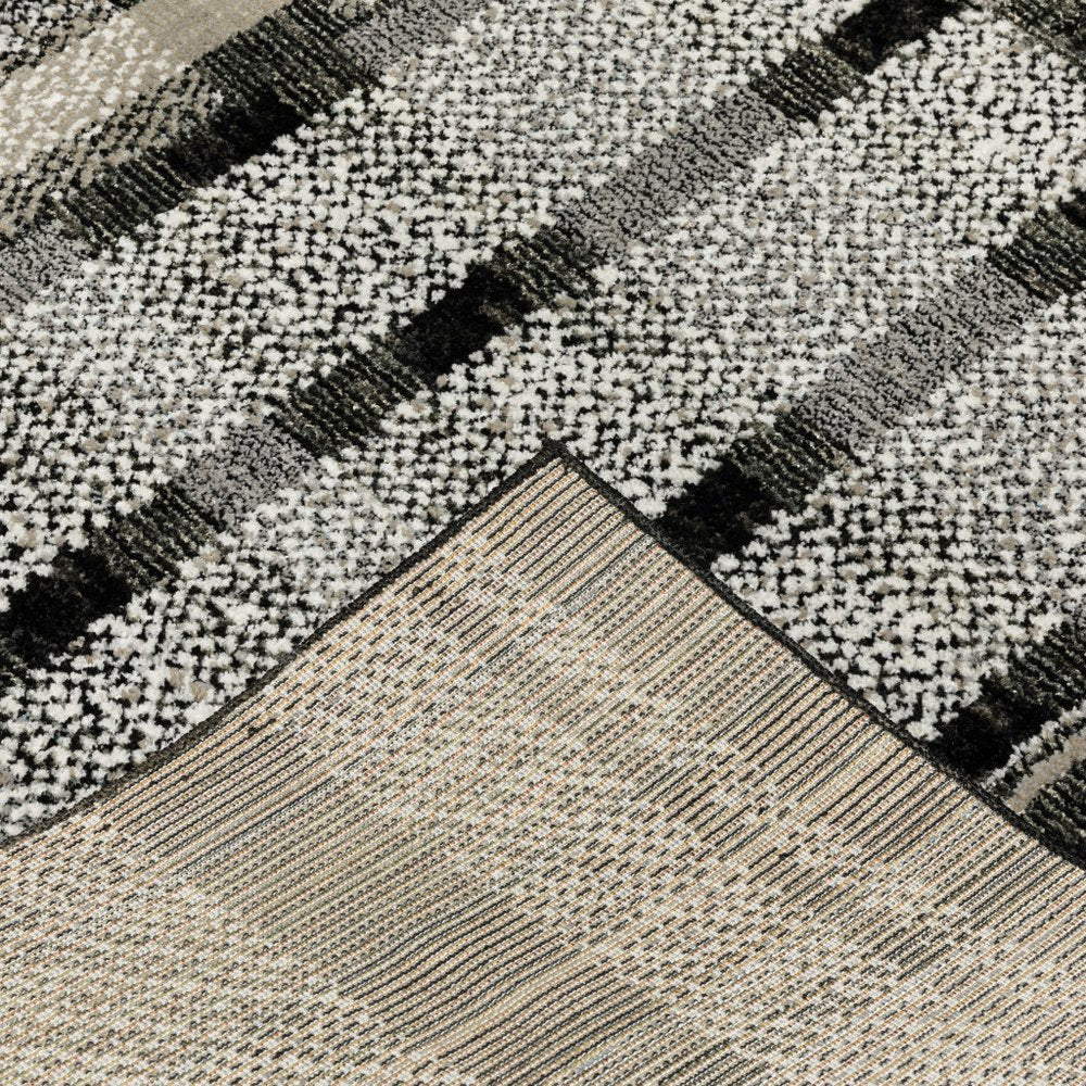 8' Black And Gray Geometric Runner Rug