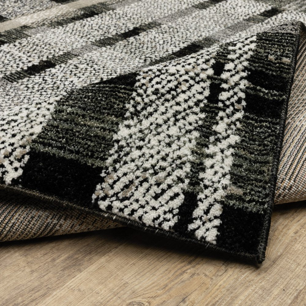 8' Black And Gray Geometric Runner Rug