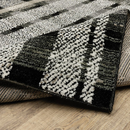 8' Black And Gray Geometric Runner Rug